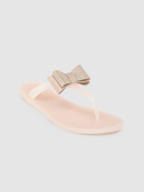 

Lavie Women Pink Solid T-Strap Flats with Bow Detail