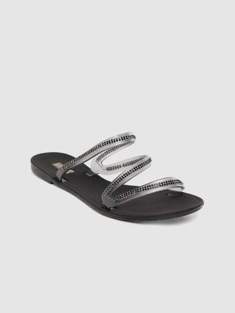

Lavie Women Black Embellished Open Toe Flats