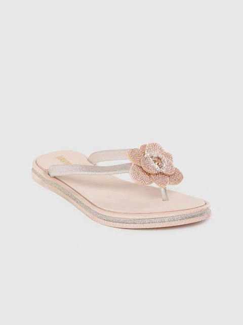 

Lavie Women Silver-Toned Shimmer Open Toe Flats with Floral Detail