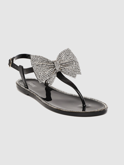 

Lavie Women Black Solid T-Strap Flats With Bow Detail