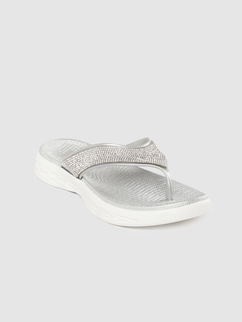 

Lavie Women Silver-Toned Embellished Open Toe Flats