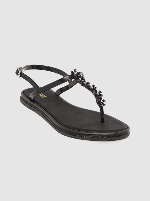 

Lavie Women Black Embellished T-Strap Flats