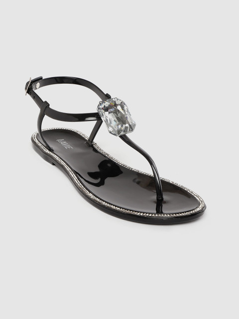

Lavie Women Black Embellished T-Strap Flats