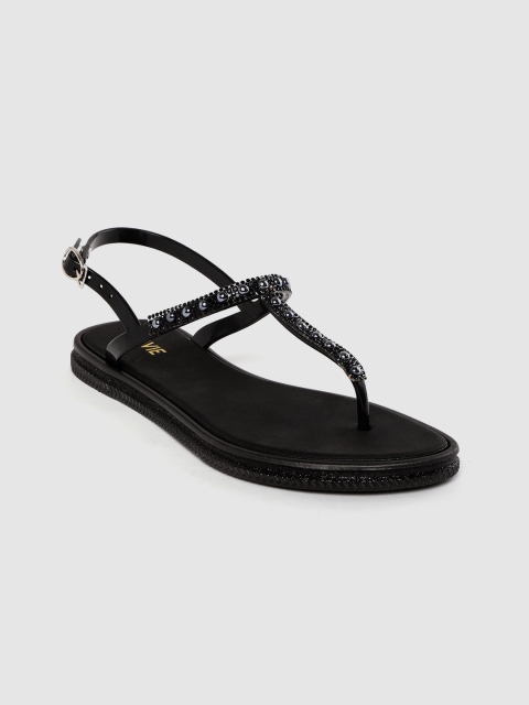 

Lavie Women Black Embellished T-Strap Flats