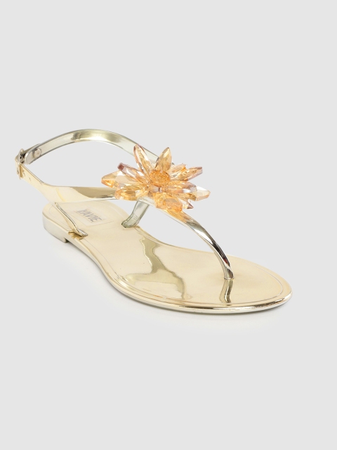 

Lavie Women Gold-Toned Embellished T-Strap Flats