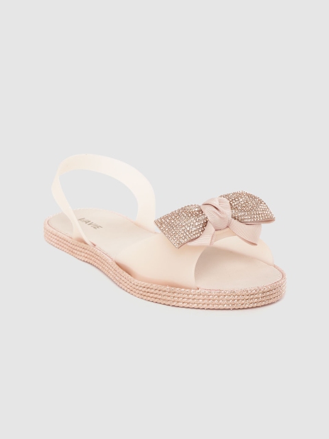 

Lavie Women Peach-Coloured Solid Open Toe Flats With Bow Detail