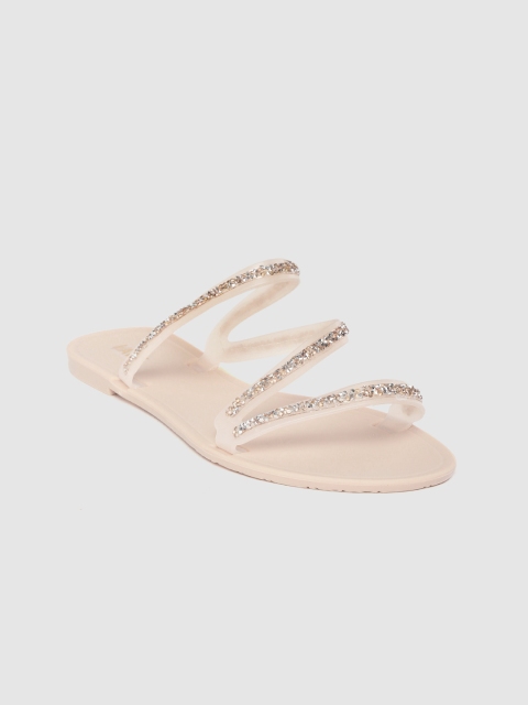 

Lavie Women Beige Embellished Open Toe Flats