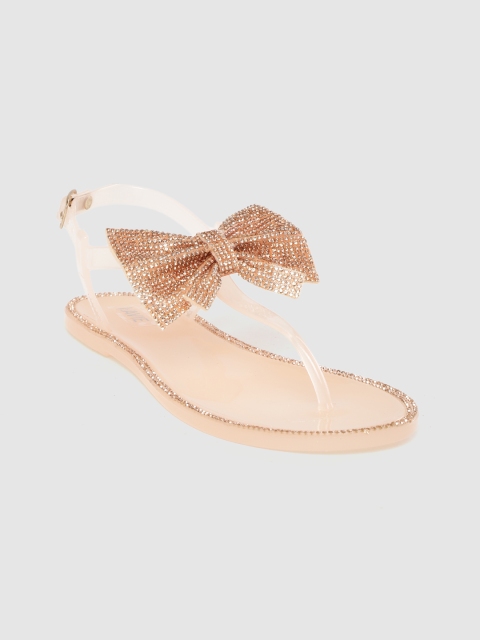 

Lavie Women Peach-Coloured Solid T-Strap Flats