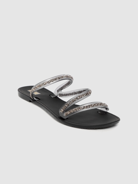 

Lavie Women Black Embellished Open Toe Flats
