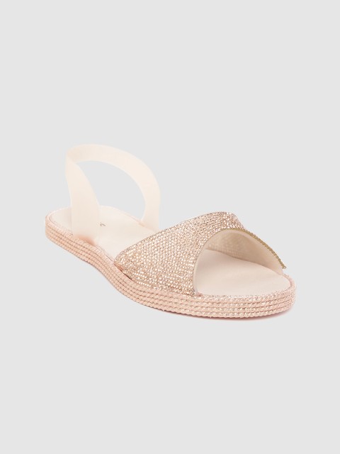 

Lavie Women Rose Gold-Toned & Light Pink Embellished Open Toe Flats