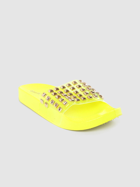 

Lavie Women Yellow & Gold-Toned Studded Open Toe Flats