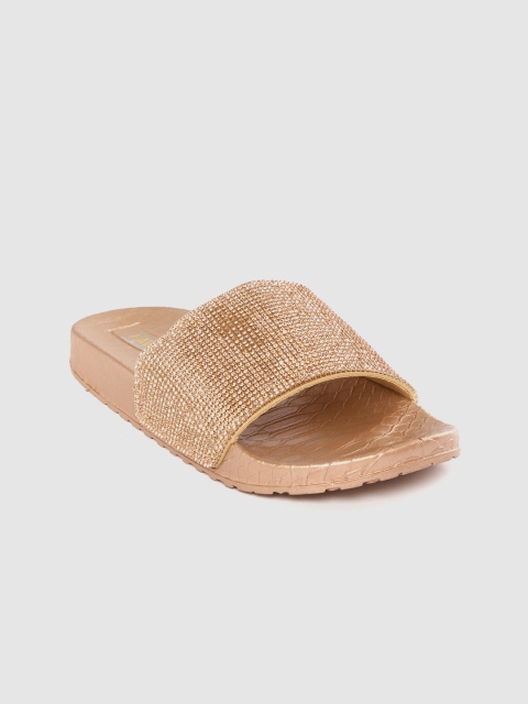

Lavie Women Rose Gold-Toned Embellished Open Toe Flats