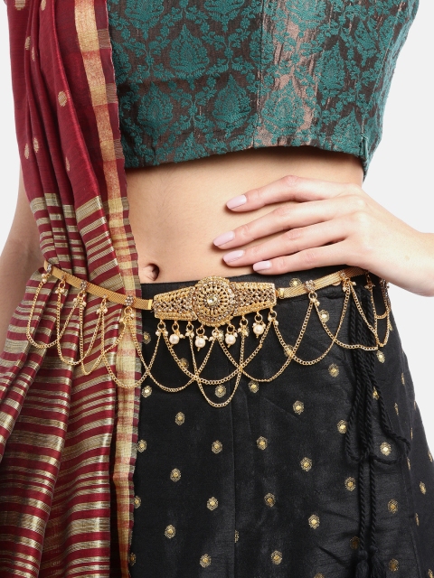 

JEWELS GEHNA Gold-Plated CZ-Studded & Beaded Handcrafted Kamarbandh