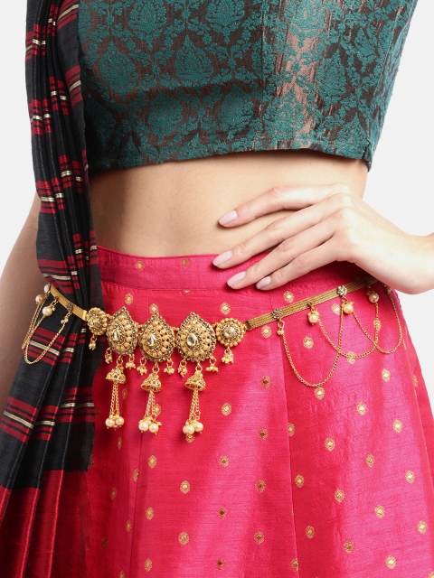 

JEWELS GEHNA Off-White Gold-Plated Kundan Studded & Beaded Kamarbandh
