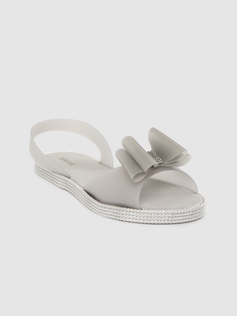 

Lavie Women Grey Solid Open Toe Flats with Bow Detail