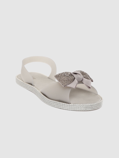 

Lavie Women Grey Embellished Bow Detail Open Toe Flats