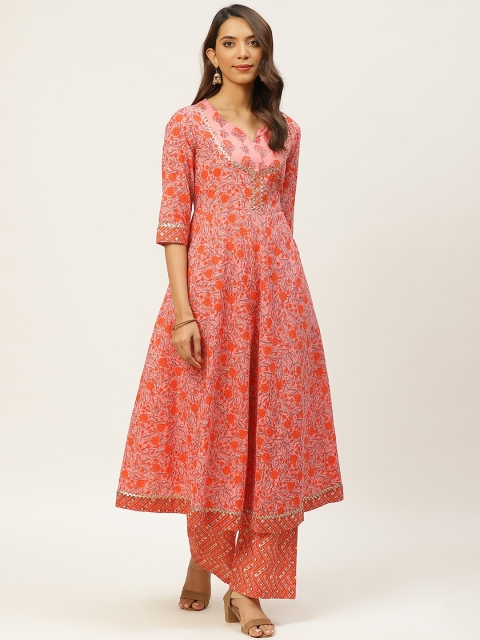 

FABRIC FITOOR Women Peach-Coloured & Orange Printed Kurta with Palazzos