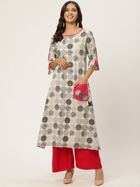 

FABRIC FITOOR Women Off-White & Black Printed A-Line Kurta