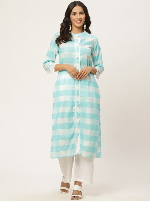 

FABRIC FITOOR Women Blue & White Checked Kurta with Palazzos