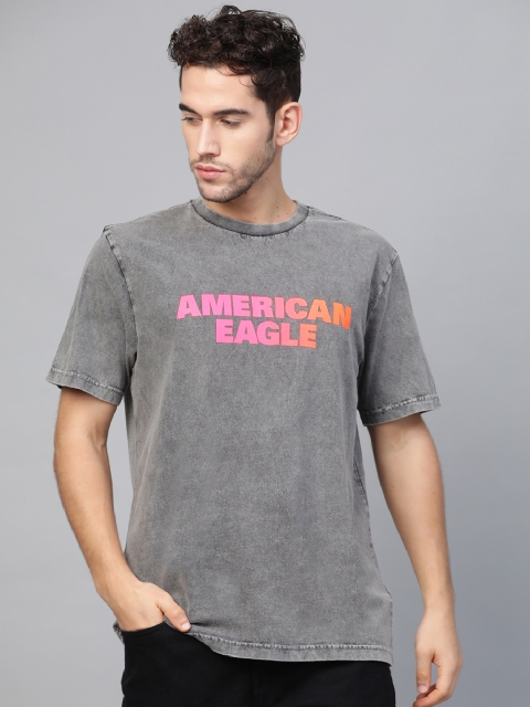 

AMERICAN EAGLE OUTFITTERS Men Grey & Pink Standard Fit Printed Round Neck T-shirt