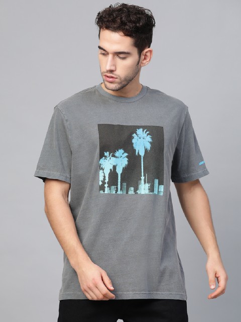 

AMERICAN EAGLE OUTFITTERS Men Charcoal Grey & Blue Standard Fit Printed Round Neck T-shirt