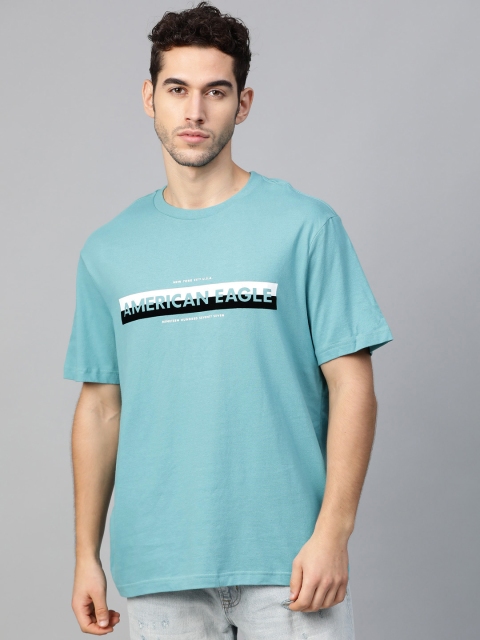 

AMERICAN EAGLE OUTFITTERS Men Blue & Black Standard Fit Printed Round Neck T-shirt