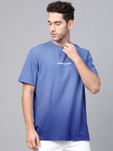

AMERICAN EAGLE OUTFITTERS Men Blue Standard Fit Ombre Dyed Round Neck T-shirt