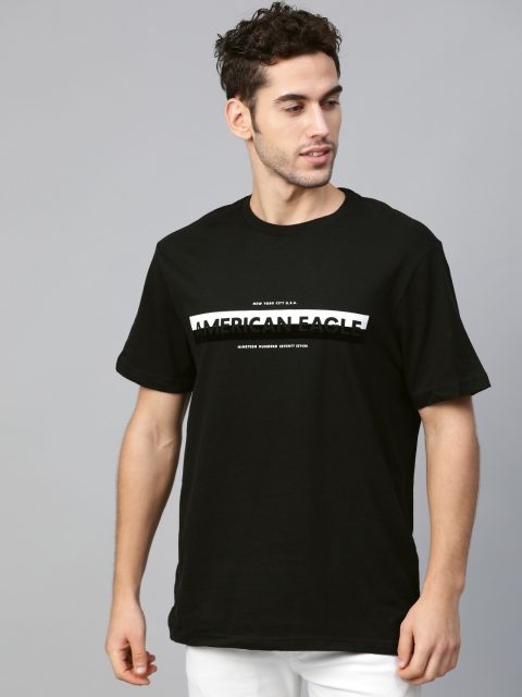 

AMERICAN EAGLE OUTFITTERS Men Black & White Standard Fit Printed Round Neck T-shirt