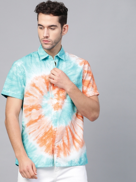 

AMERICAN EAGLE OUTFITTERS Men Blue & Orange Regular Fit Tie & Dye Casual Shirt