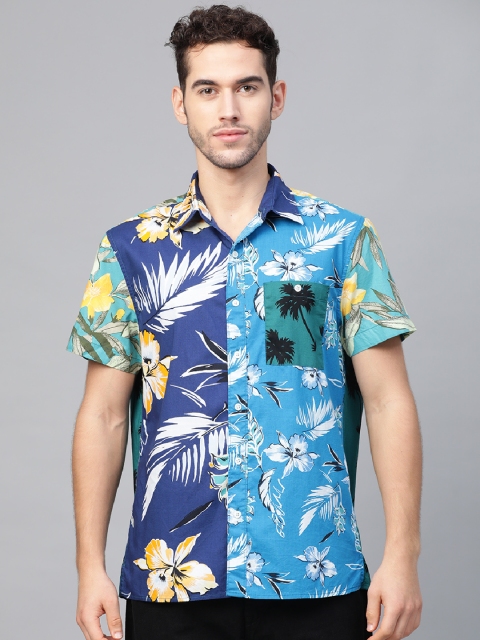 

AMERICAN EAGLE OUTFITTERS Men Blue & Yellow Regular Fit Tropical Printed Casual Shirt