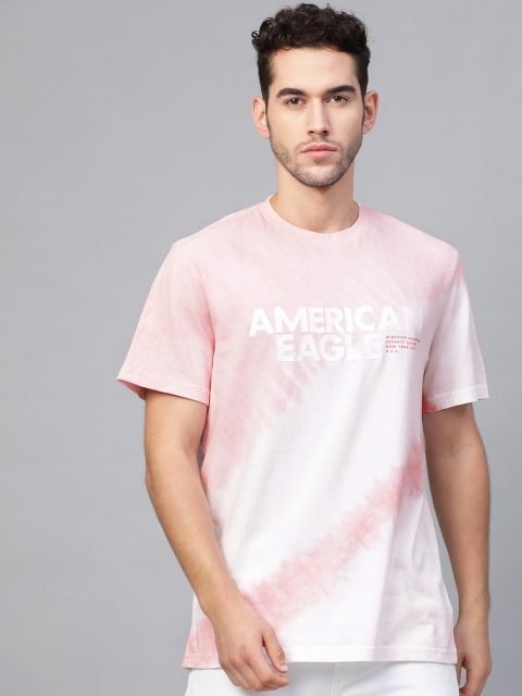 

AMERICAN EAGLE OUTFITTERS Men Pink & White Dyed Standard Fit Round Neck T-shirt