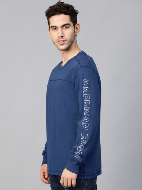 

AMERICAN EAGLE OUTFITTERS Men Blue Standard Fit Solid Round Neck T-shirt