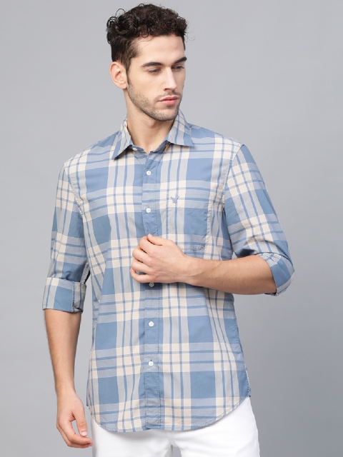 

AMERICAN EAGLE OUTFITTERS Men Beige & Blue Slim Fit Checked Casual Shirt