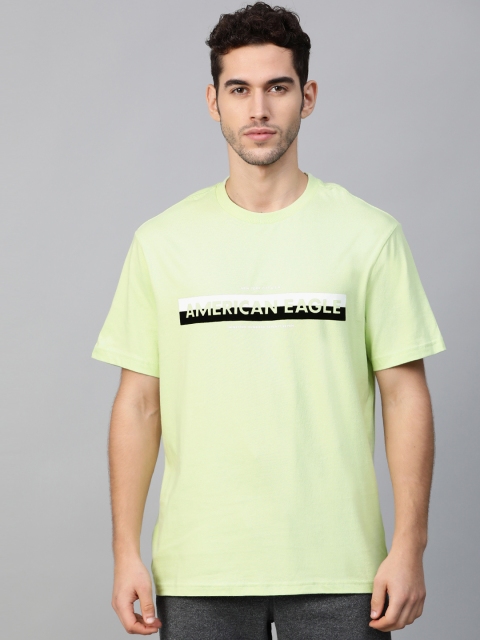 

AMERICAN EAGLE OUTFITTERS Men Green Black Printed Round Neck Pure Cotton T-shirt
