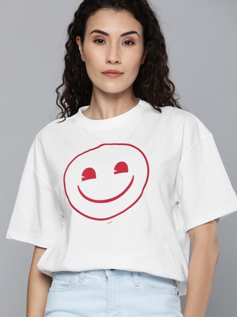 

Kook N Keech Emoji Women White Printed Round Neck T-shirt