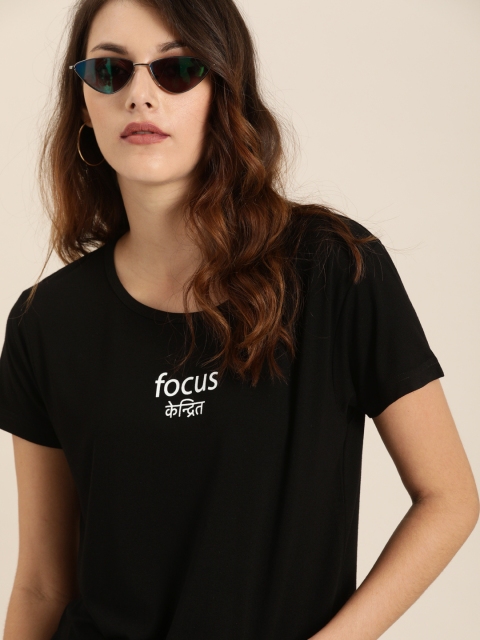 

Moda Rapido Women Black Printed Round Neck T-shirt