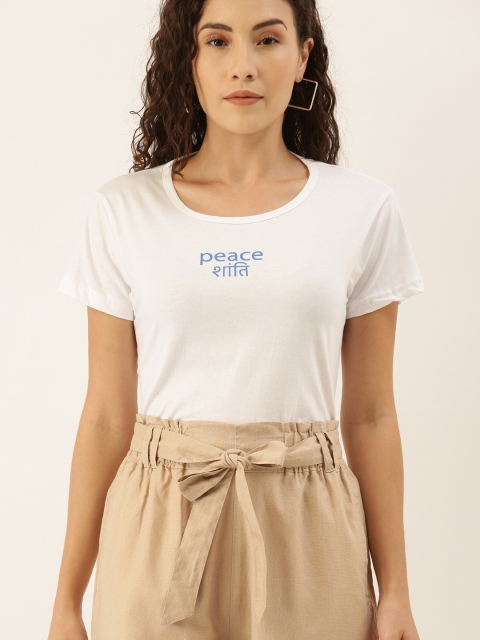 

Moda Rapido Women White Printed Round Neck T-shirt