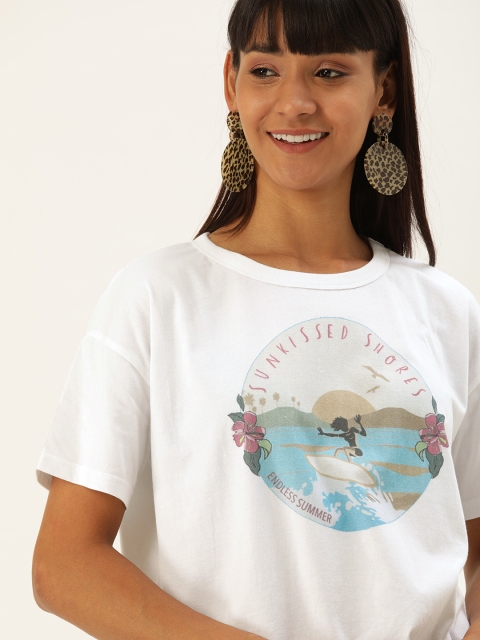 

Moda Rapido Women White Printed Round Neck T-shirt