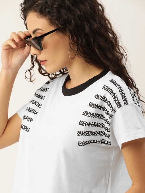 

Moda Rapido Women White Placement Printed Round Neck Cropped T-shirt