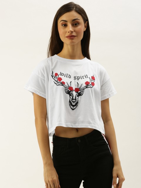 

Moda Rapido Women White Printed Round Neck T-shirt