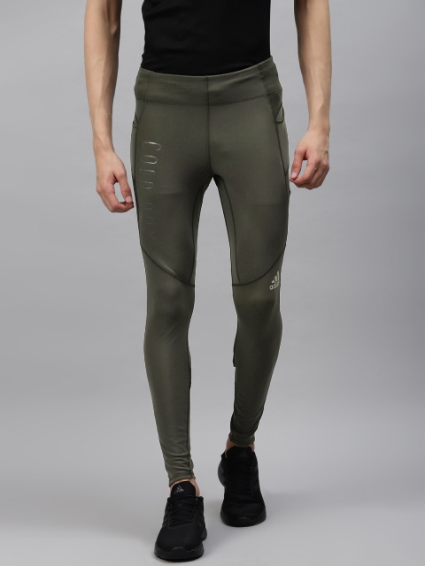 

ADIDAS Men Olive Green Solid Saturday Cold Rdy Running Tights