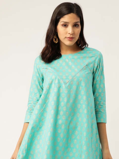 

Sangria Women Green & Golden Printed A-Line Tunic