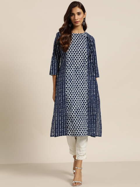 

Sangria Women Blue & White Printed Straight Kurta