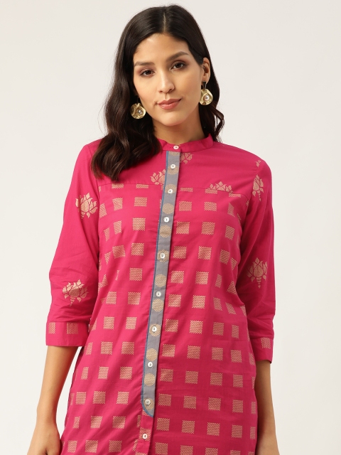 

Sangria Women Pink & Dull Golden Khadi Printed Tunic