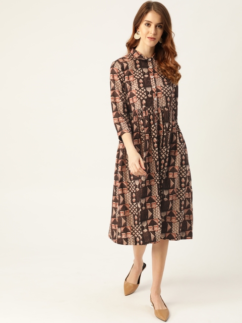 

Sangria Women Brown & Beige Printed Shirt Dress