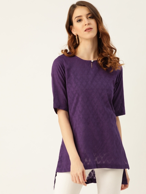 

Sangria Women Purple Self Design High-Low Pure Cotton Top