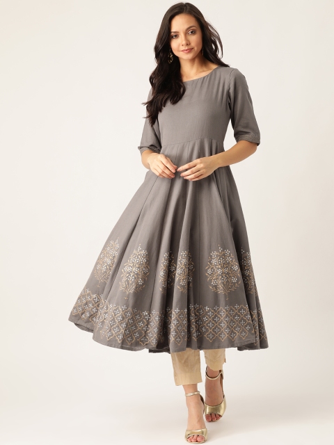 

Sangria Women Grey & Golden Printed Anarkali Kurta