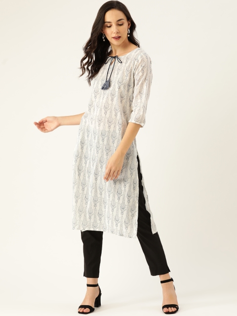 

Sangria Women White & Black Printed Straight Kurta