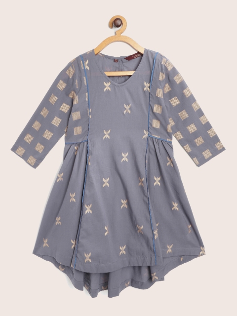 

Sangria Girls Grey & Golden Geometric Print High-Low A-Line Dress