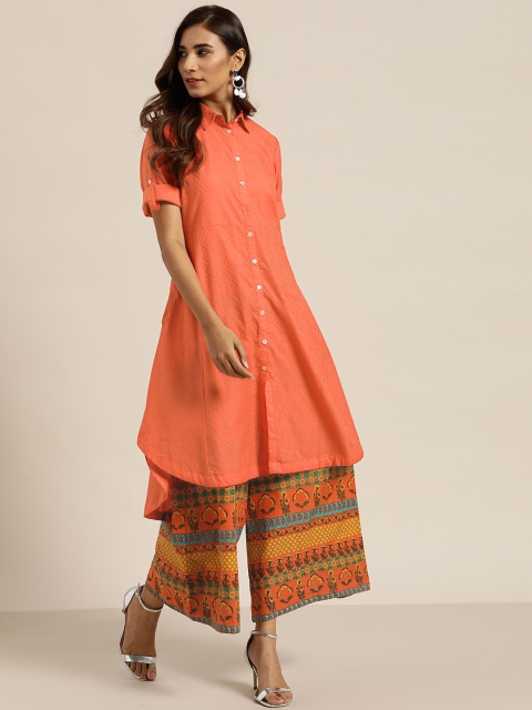 

Sangria Women Orange & Yellow Chevron Patterned Kurta with Palazzos